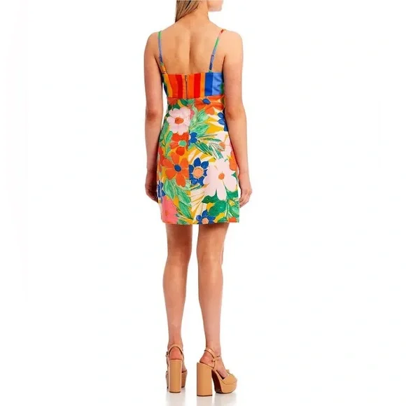 GB Striped O-Ring Front Seamed Floral Mini Dress - XL - Picture 2 of 3